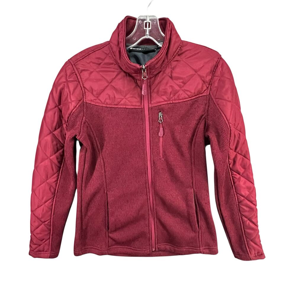 Swiss Tech Jacket Women S Maroon Red Full Zip Knit Pocket Quilted Lined Outdoors